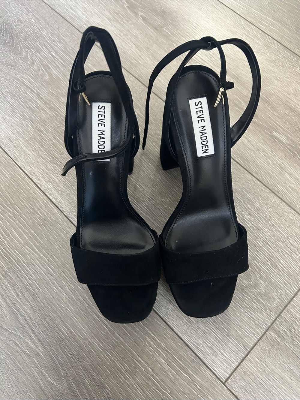 Steve Madden Black Suede Ankle Strap Block Heels- like new
